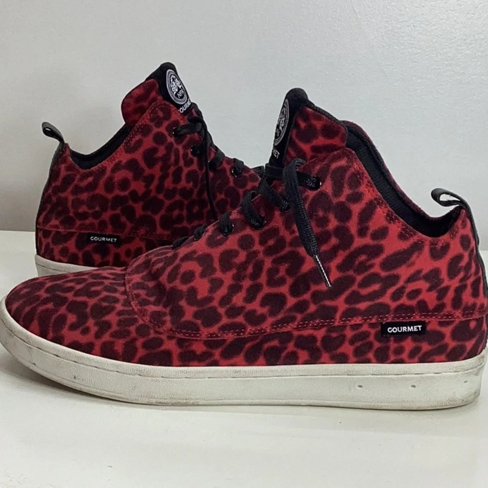 NFN GOURMET “DIECI 2 LX” Red & Black Cheetah Print Suede Hi-Top Sneakers